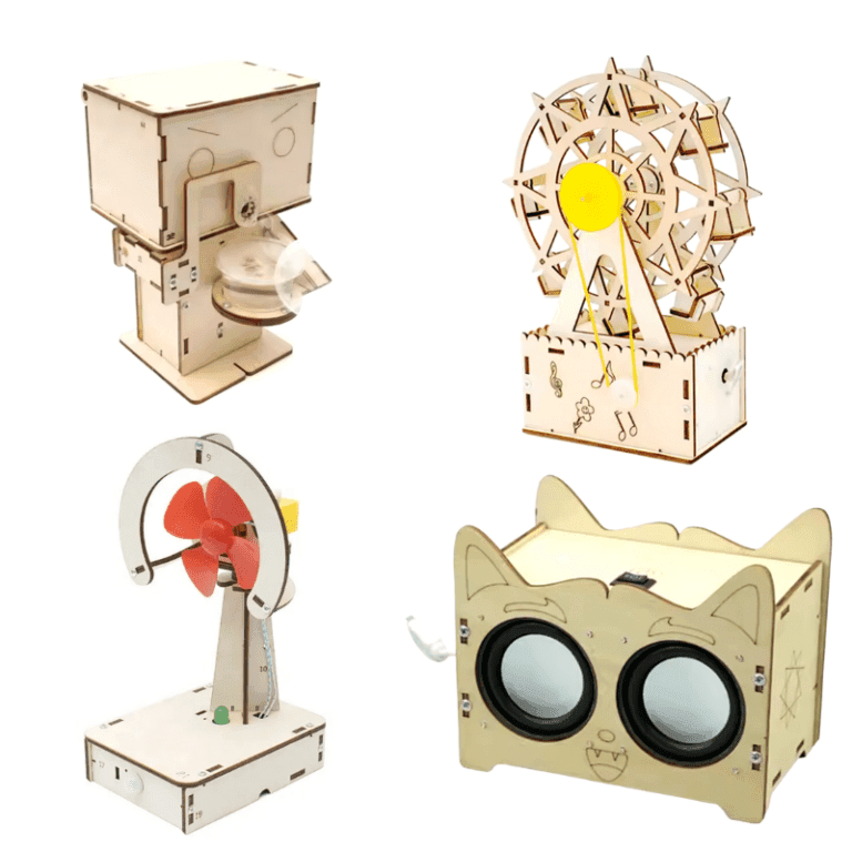 Image showing four Advanced Engineering Subscription STEM projects for kids from subscription kits