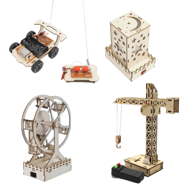 STEMgineers Engineering Kits Box with Remote Controlled Car, Mood Lamp, Ferris Wheel, and Remote Controlled Crane projects for kids