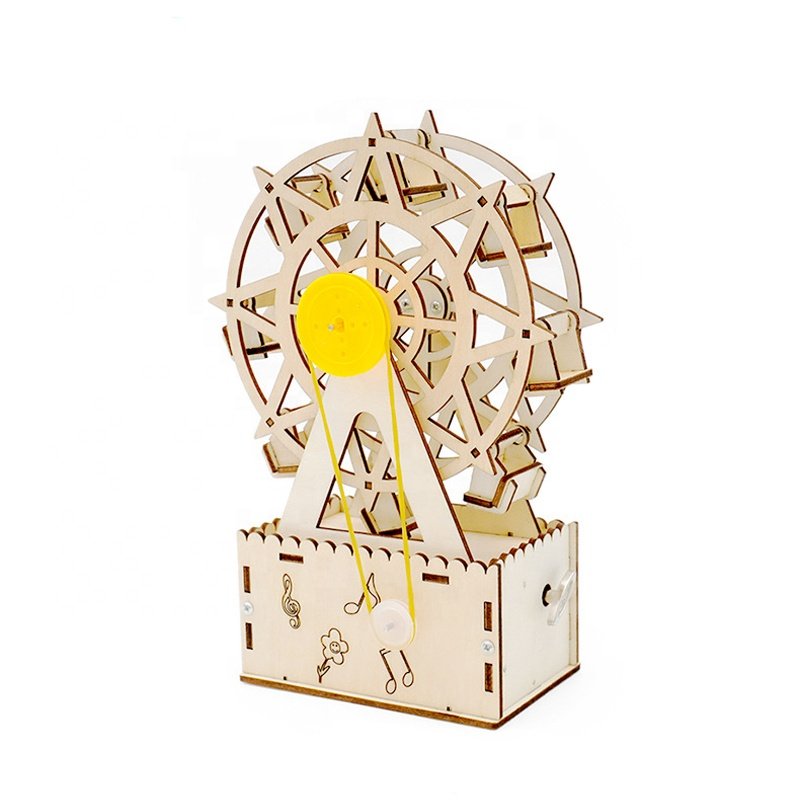 Child-built Advanced Musical Ferris Wheel STEM engineering kit with rotating wheel and built-in music module.