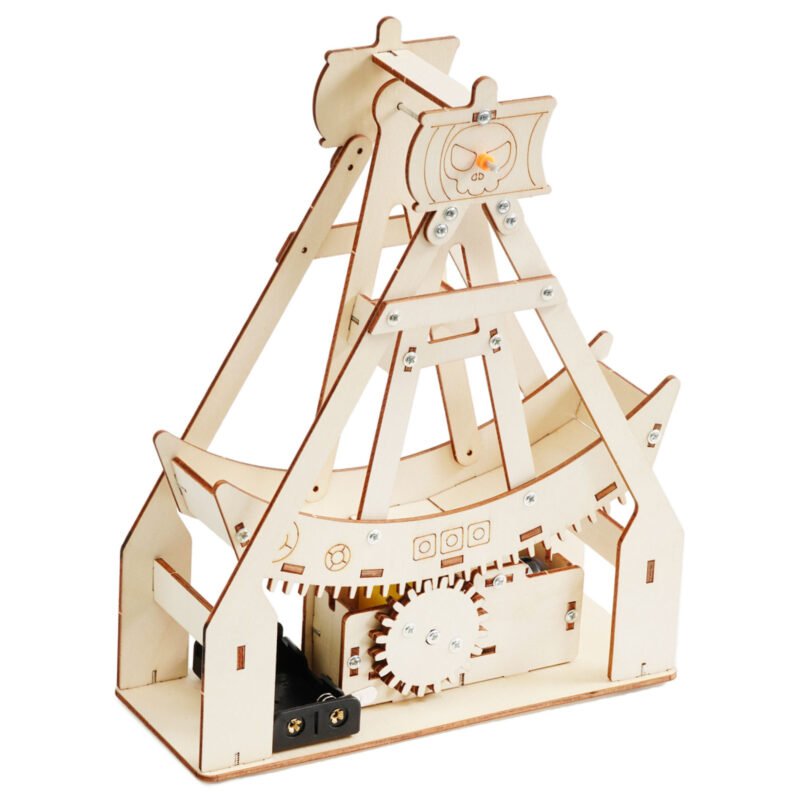 Child-built motorised Pirate Ship Ride STEM engineering kit with working swinging mechanism.